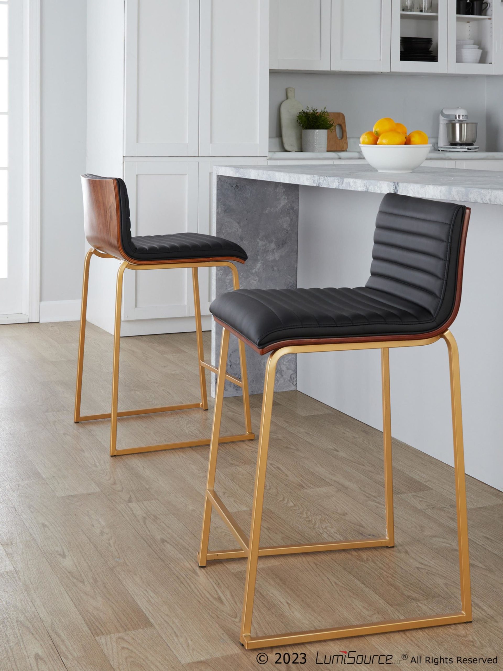Mason Mara 26 Contemporary Gold and Black Counter Stools (Set of 2) 1 Mason Mara 26 Contemporary Gold and Black Counter Stools (Set of 2)