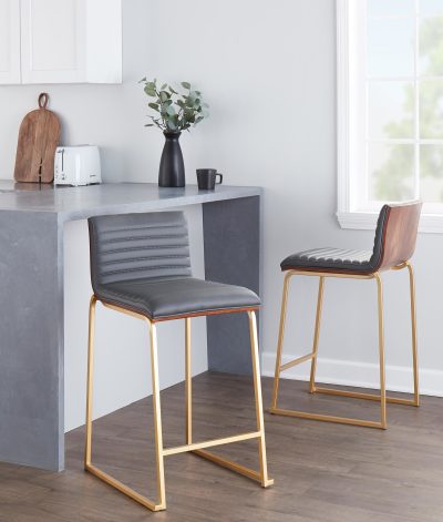Mason Mara 26 Contemporary Gold and Grey Counter Stools (Set of 2)