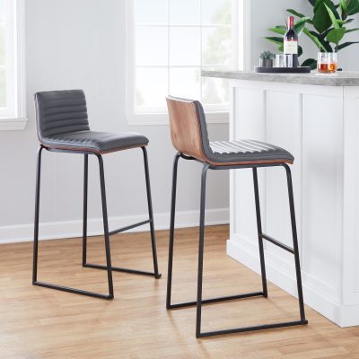 Mason Mara 30 Contemporary Barstools Black Walnut Grey (Set of 2)