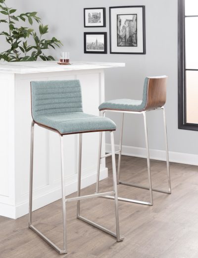 Mason Mara 30 Contemporary Walnut Green Barstool (Set of 2)