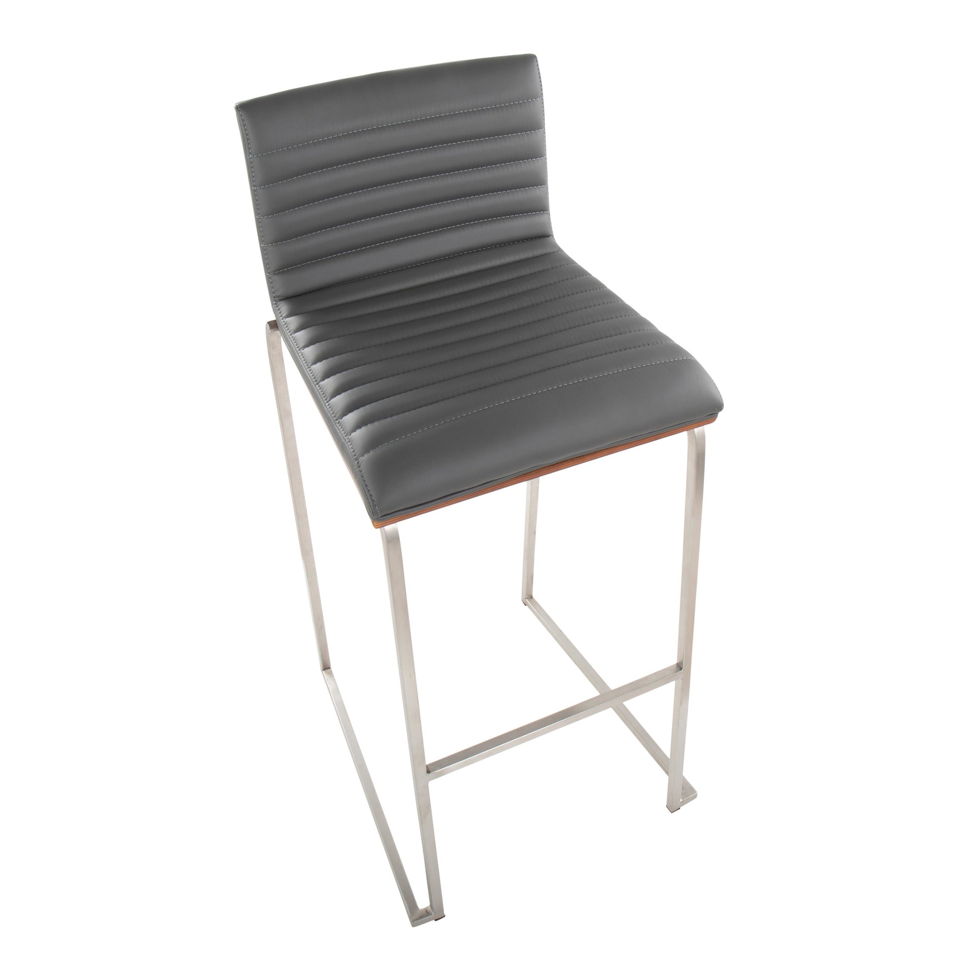 Mason Mara 30" Contemporary Walnut Grey Faux Leather Barstool (Set of 2) 8 Mason Mara 30" Contemporary Walnut Grey Faux Leather Barstool (Set of 2) - Image 8