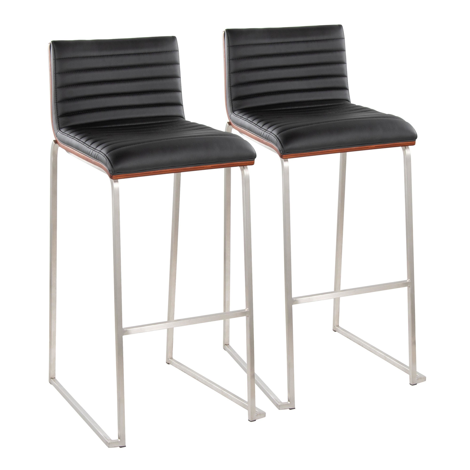 Mason Mara 30 Contemporary Walnut and Black Barstools (Set of 2) 3 Mason Mara 30 Contemporary Walnut and Black Barstools (Set of 2) - Image 3