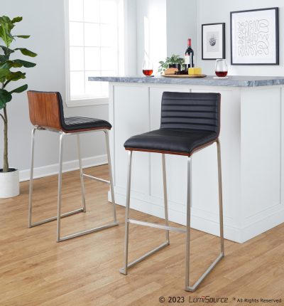 Mason Mara 30 Contemporary Walnut and Black Barstools (Set of 2)