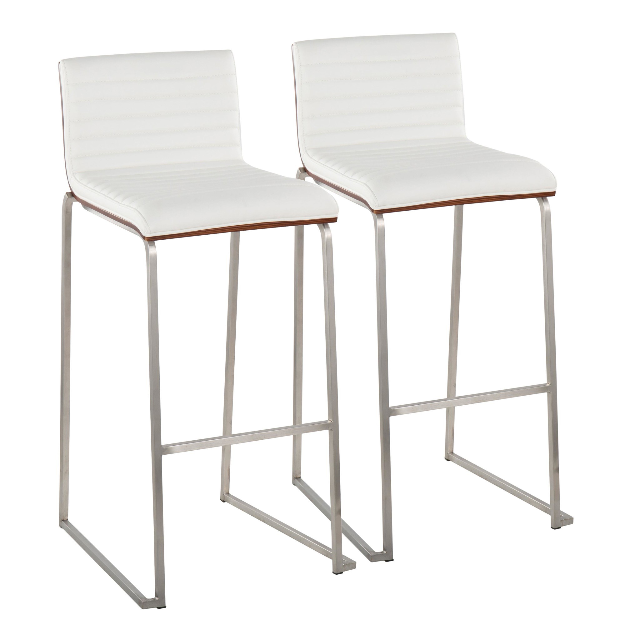 Mason Mara 30 Contemporary Walnut and White Barstools (Set of 2) 2 Mason Mara 30 Contemporary Walnut and White Barstools (Set of 2) - Image 2