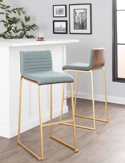 Mason Mara 30 Gold Walnut Green Contemporary Barstool (Set of 2)