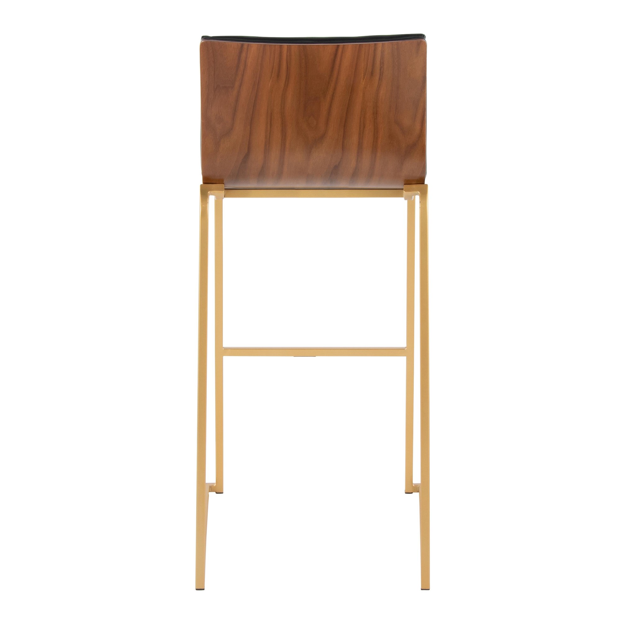 Mason Mara 30 Gold/Walnut Contemporary Barstool, Black Faux Leather (Set of 2) 7 Mason Mara 30 Gold/Walnut Contemporary Barstool, Black Faux Leather (Set of 2) - Image 7