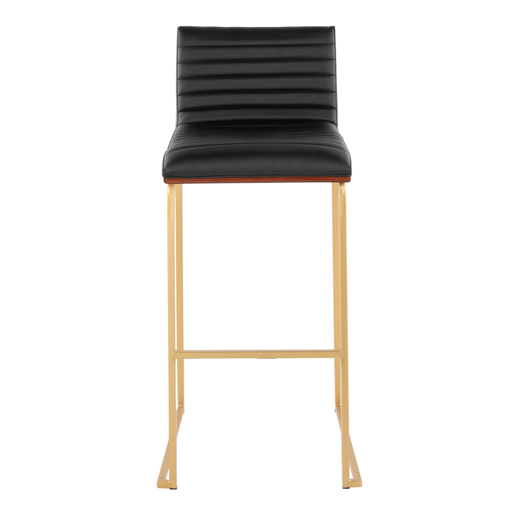 Mason Mara 30 Gold/Walnut Contemporary Barstool, Black Faux Leather (Set of 2) 8 Mason Mara 30 Gold/Walnut Contemporary Barstool, Black Faux Leather (Set of 2) - Image 8
