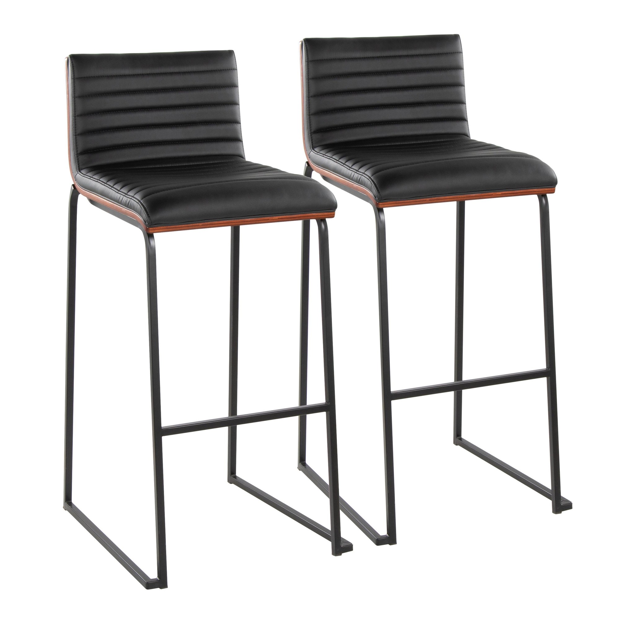 Mason Mara 30-Inch Black Faux Leather Contemporary Barstools (Set of 2) 3 Mason Mara 30-Inch Black Faux Leather Contemporary Barstools (Set of 2) - Image 3