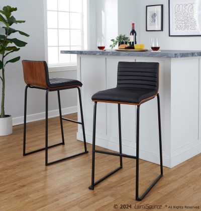 Mason Mara 30-Inch Black Faux Leather Contemporary Barstools (Set of 2)