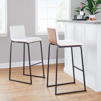 Mason Mara 30-Inch Contemporary Barstool Black Walnut White (Set of 2)