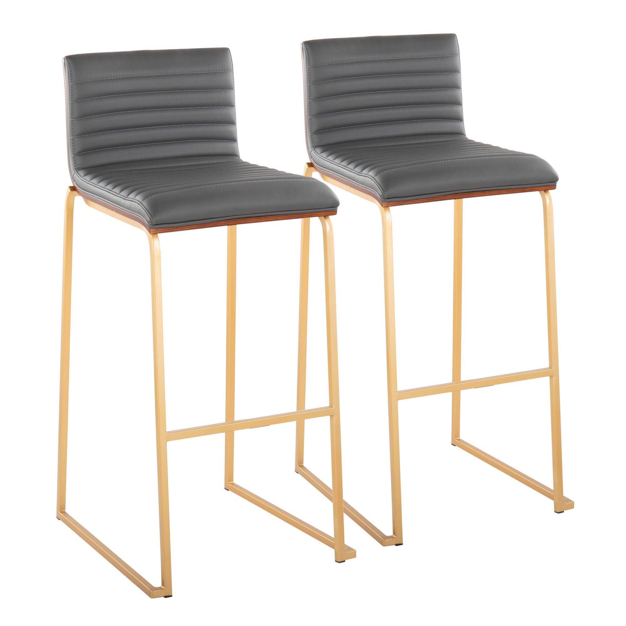 Mason Mara 30-Inch Contemporary Gold and Grey Barstools (Set of 2) 2 Mason Mara 30-Inch Contemporary Gold and Grey Barstools (Set of 2) - Image 2