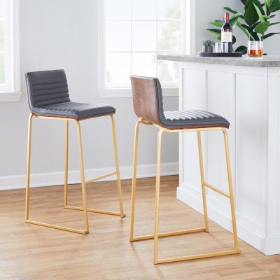 Mason Mara 30-Inch Contemporary Gold and Grey Barstools (Set of 2)