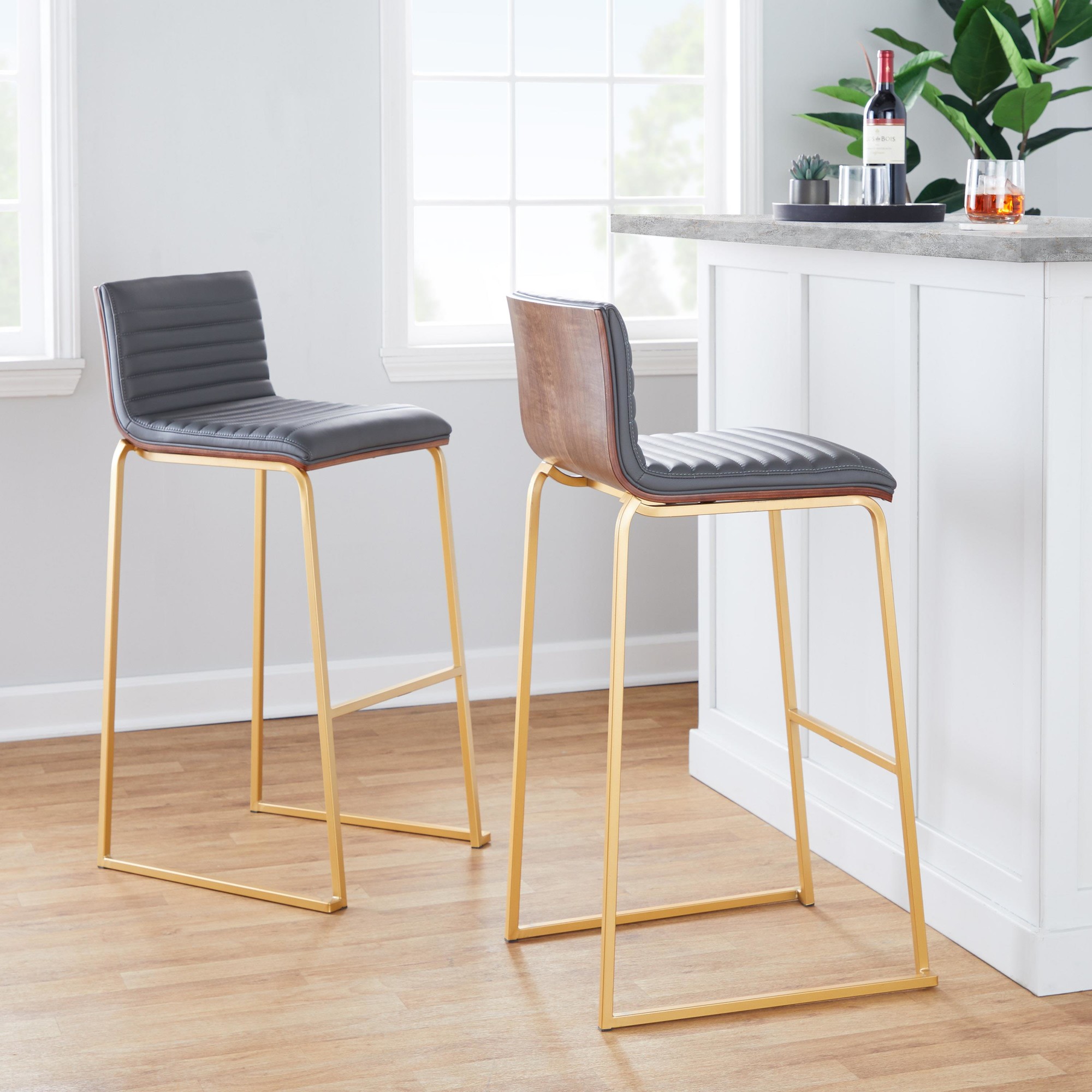 Mason Mara 30-Inch Contemporary Gold and Grey Barstools (Set of 2) 1 Mason Mara 30-Inch Contemporary Gold and Grey Barstools (Set of 2)