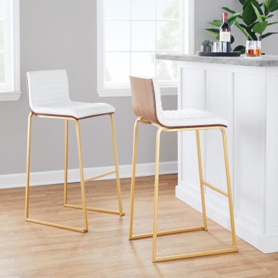 Mason Mara Gold and White 30-Inch Contemporary Barstools (Set of 2)