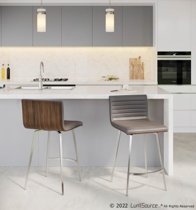 Mason Walnut Grey Faux Leather Contemporary Swivel Counter Stool (Set of 2)