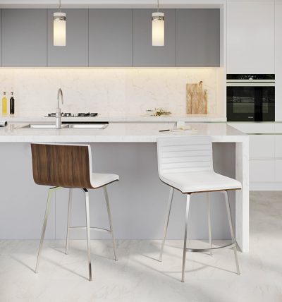 Mason Walnut Swivel Contemporary Counter Stool, White Faux Leather (Set of 2)