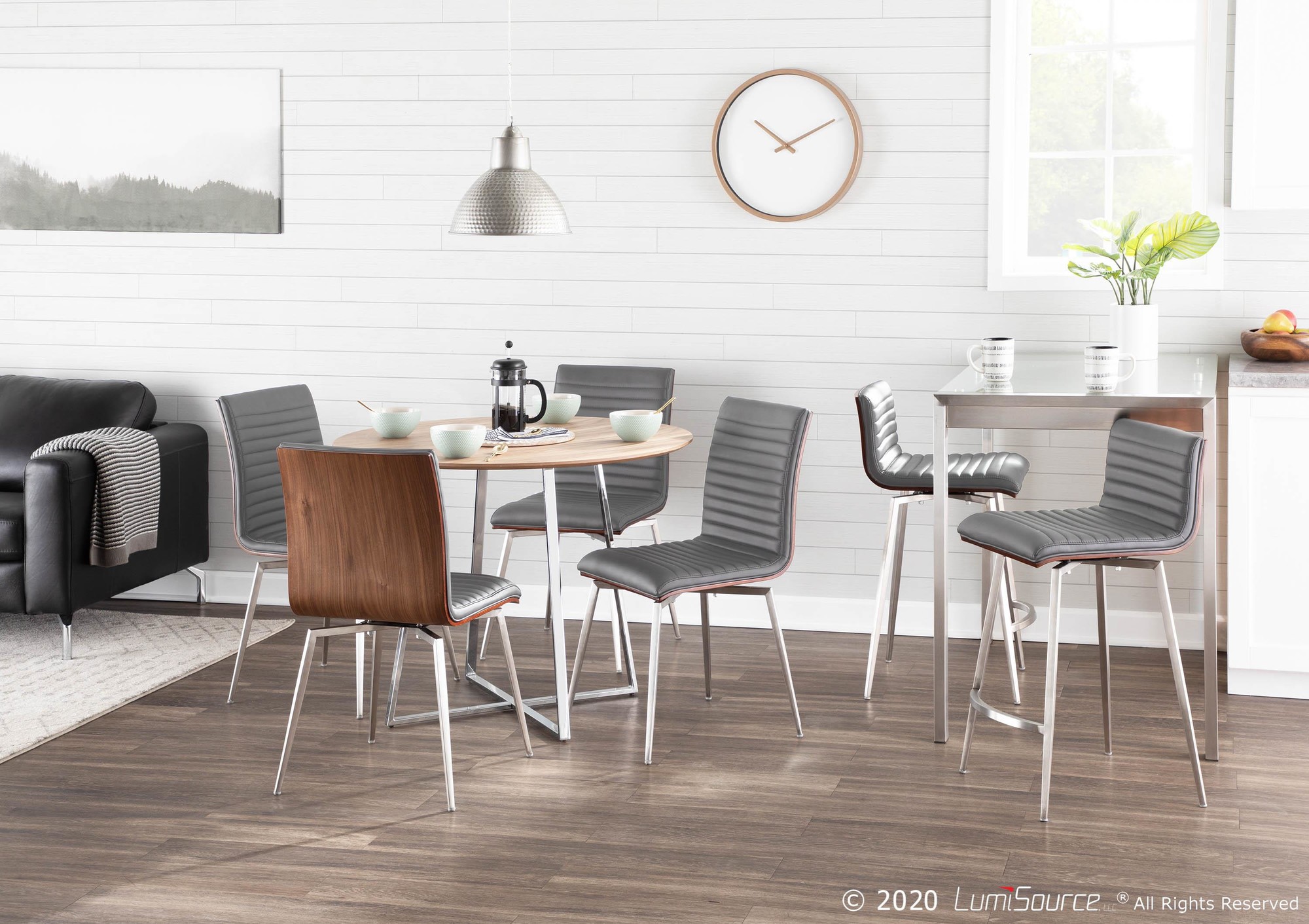 Mason Walnut and Grey Contemporary Swivel Accent Chair (Set of 2) 4 Mason Walnut and Grey Contemporary Swivel Accent Chair (Set of 2) - Image 4