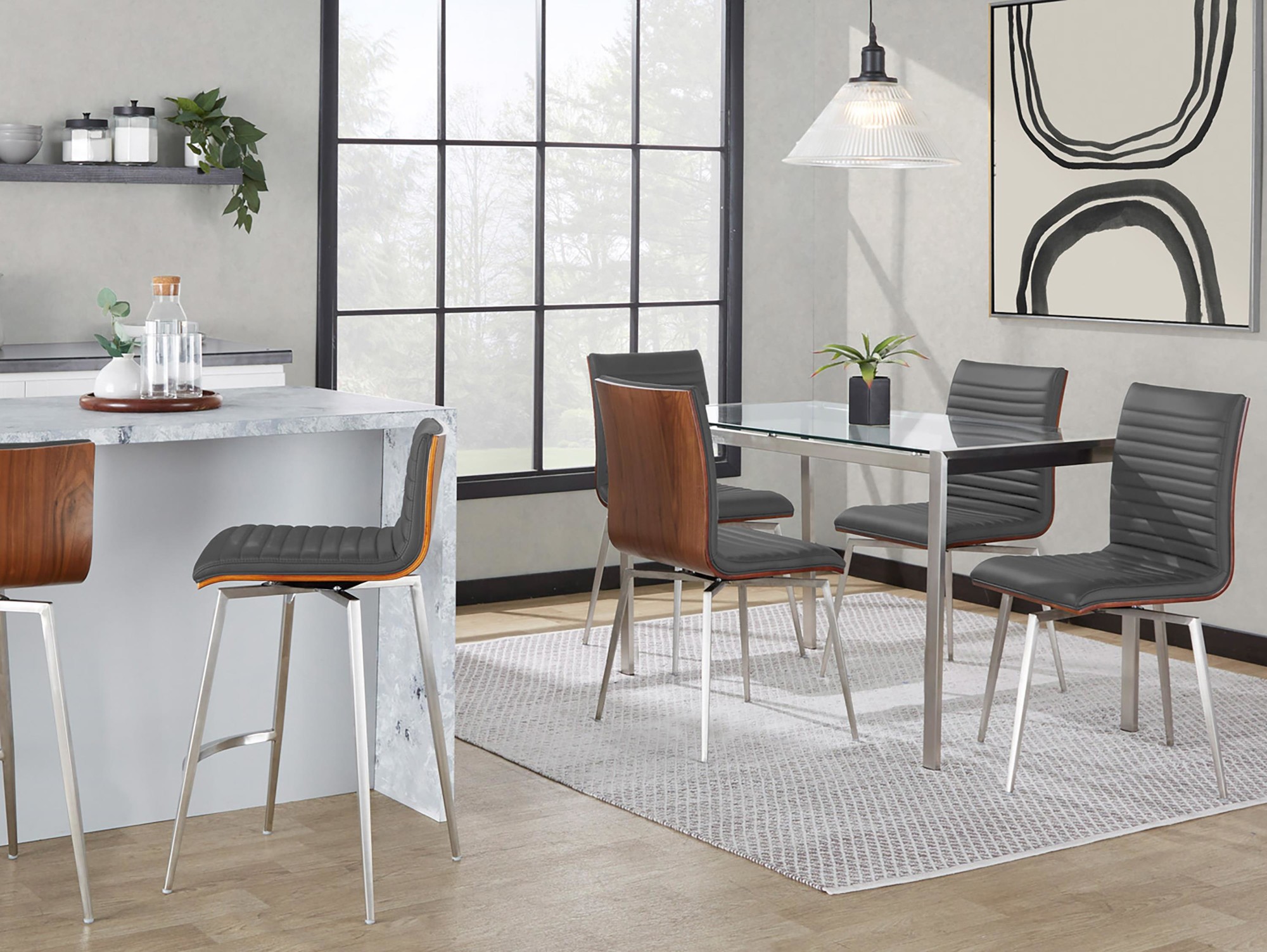 Mason Walnut and Grey Contemporary Swivel Accent Chair (Set of 2) 7 Mason Walnut and Grey Contemporary Swivel Accent Chair (Set of 2) - Image 7