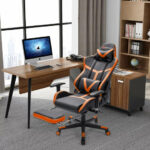 Massage Gaming Chair with Reclining Backrest and Footrest Blue 28 Massage Gaming Chair with Reclining Backrest and Footrest Blue