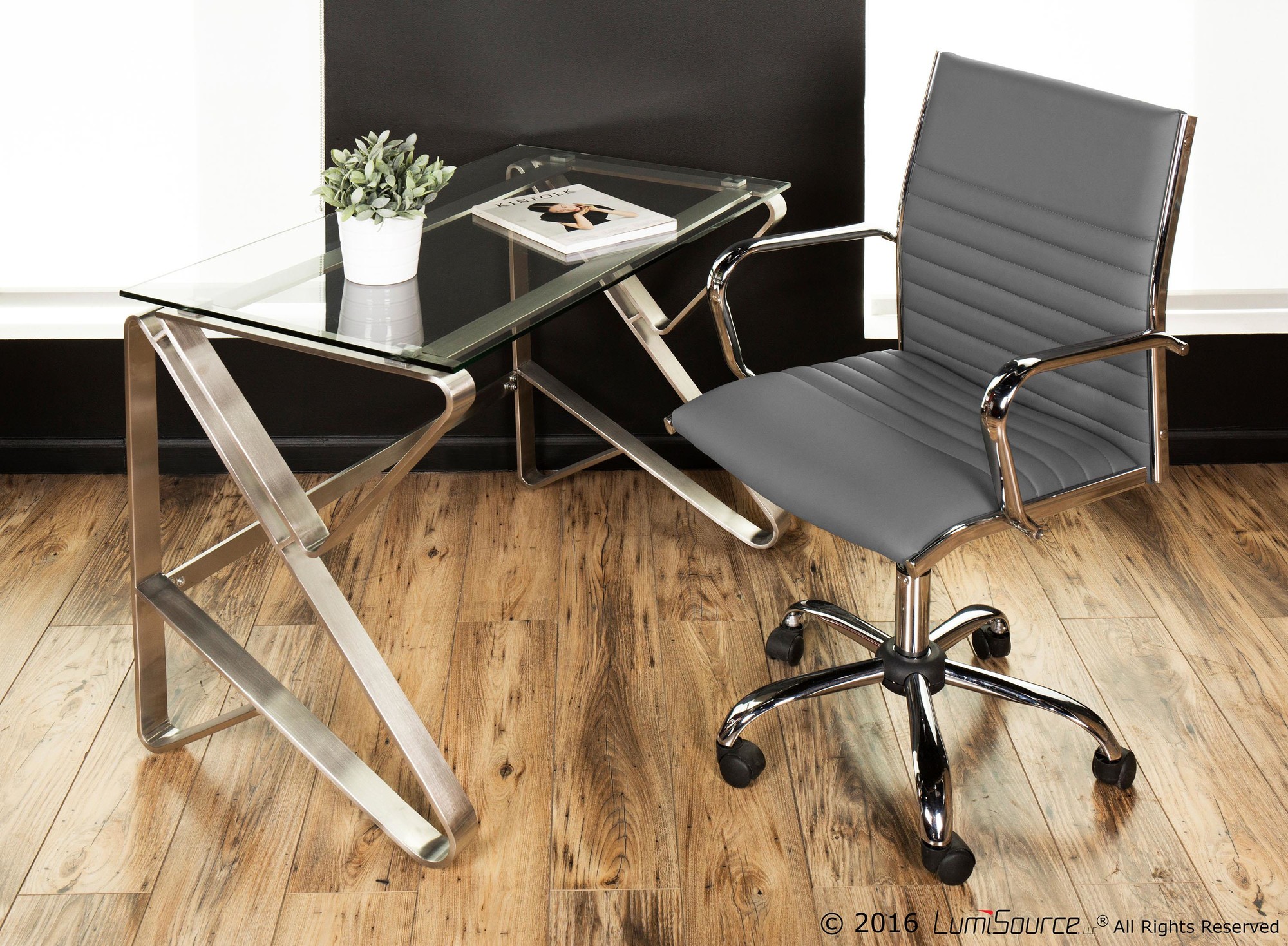 Master Grey Faux Leather Contemporary Swivel Office Chair 3 Master Grey Faux Leather Contemporary Swivel Office Chair - Image 3