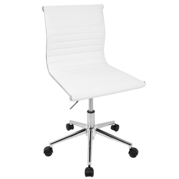 Master White Faux Leather Contemporary Armless Adjustable Task Chair 1