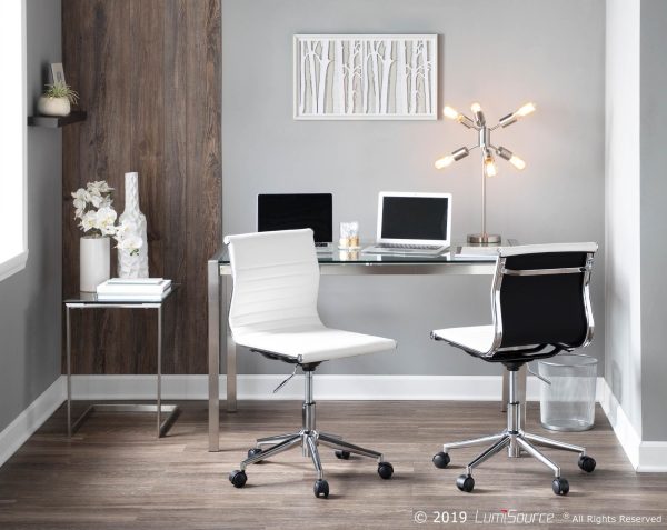 Master White Faux Leather Contemporary Armless Adjustable Task Chair