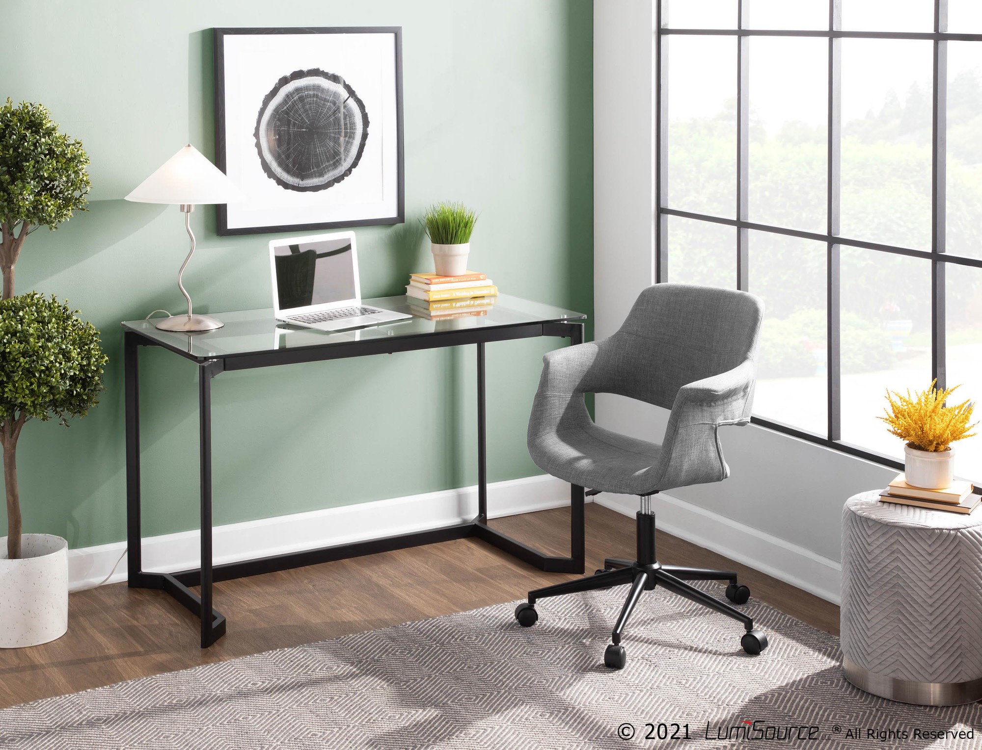 Masters Black Steel and Glass Contemporary Office Desk 2 Masters Black Steel and Glass Contemporary Office Desk - Image 2