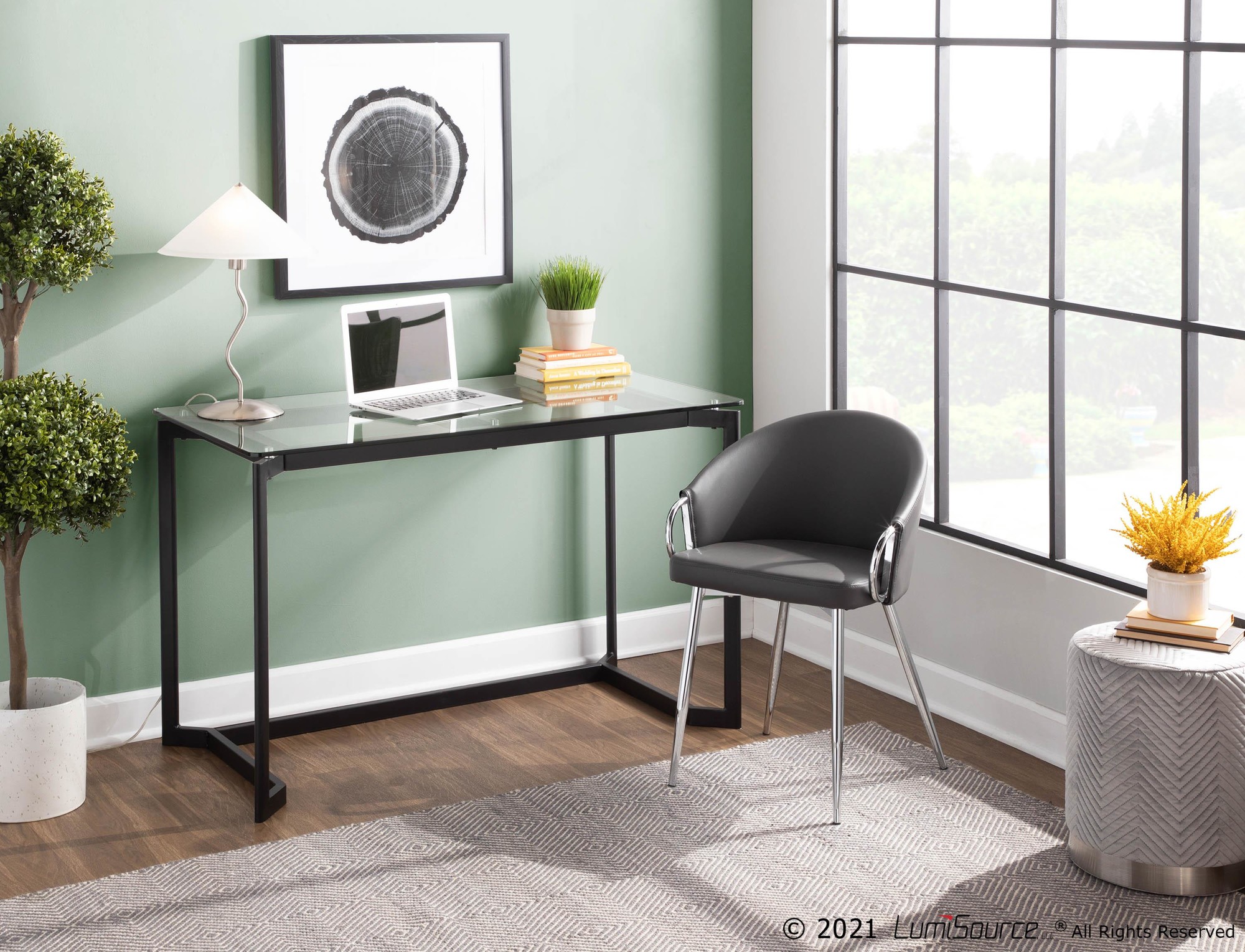 Masters Black Steel and Glass Contemporary Office Desk 4 Masters Black Steel and Glass Contemporary Office Desk - Image 4
