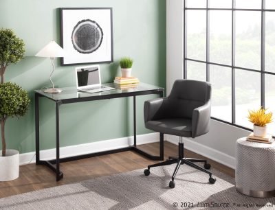 Masters Black Steel and Glass Contemporary Office Desk