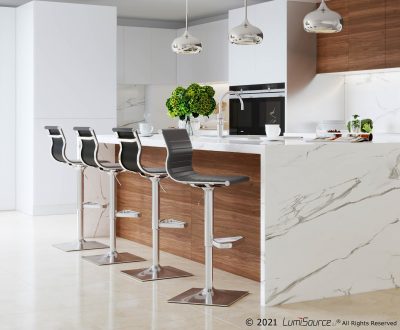 Masters Grey Faux Leather Contemporary Adjustable Swivel Barstool