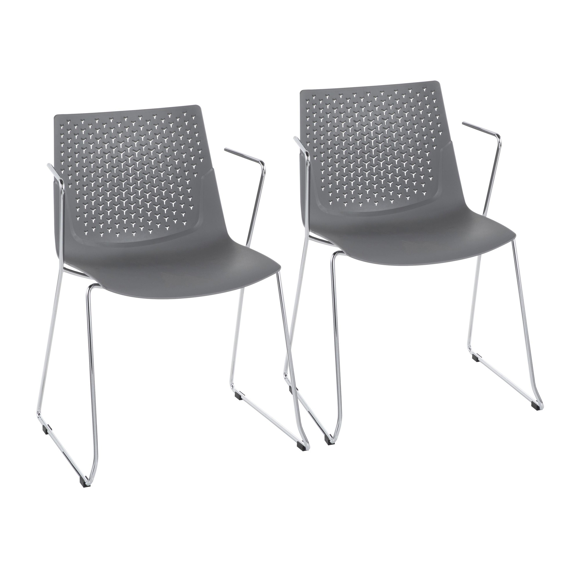 Matcha Grey Chrome Contemporary Accent Chairs (Set of 2) 1 Matcha Grey Chrome Contemporary Accent Chairs (Set of 2)