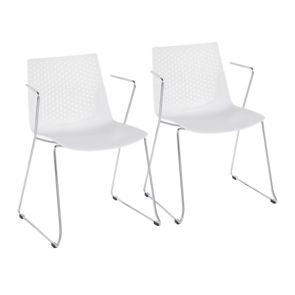 Matcha White Contemporary Chrome Accent Chairs Set of 2 1
