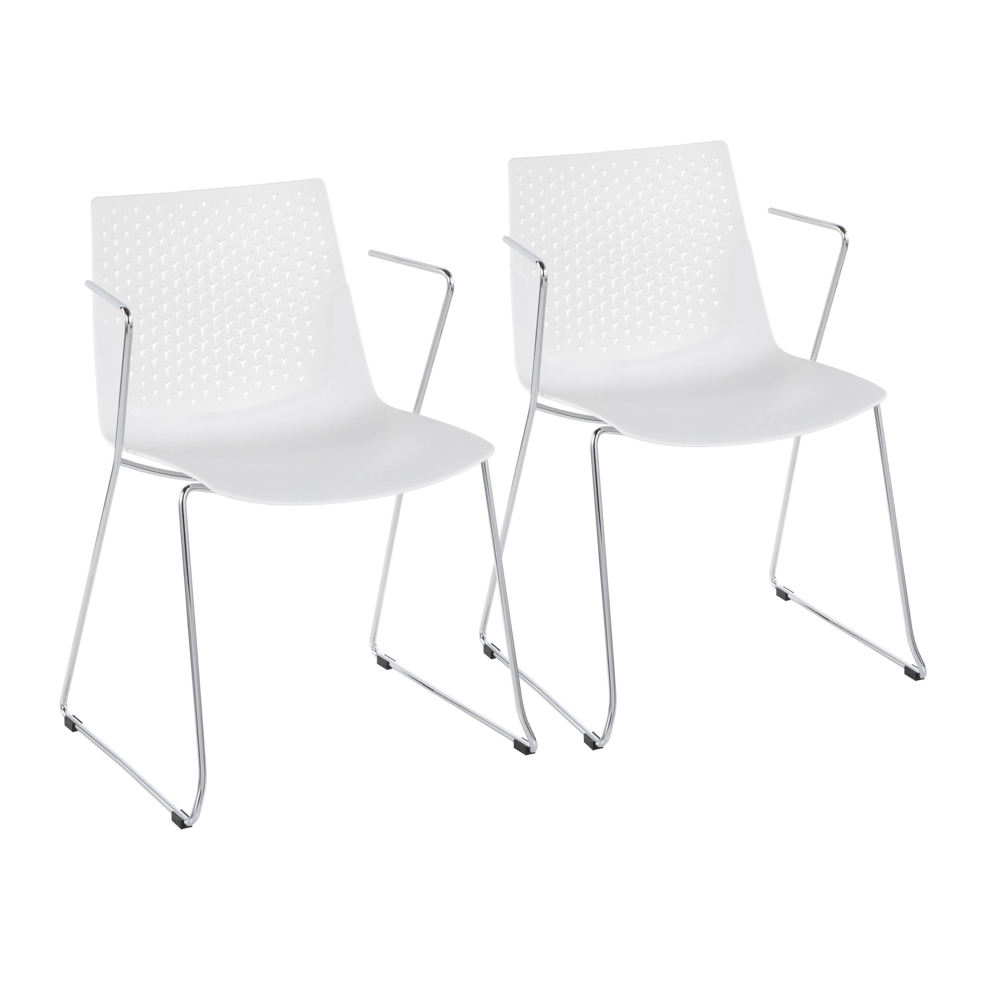 Matcha White Contemporary Chrome Accent Chairs (Set of 2) 2 Matcha White Contemporary Chrome Accent Chairs (Set of 2) - Image 2