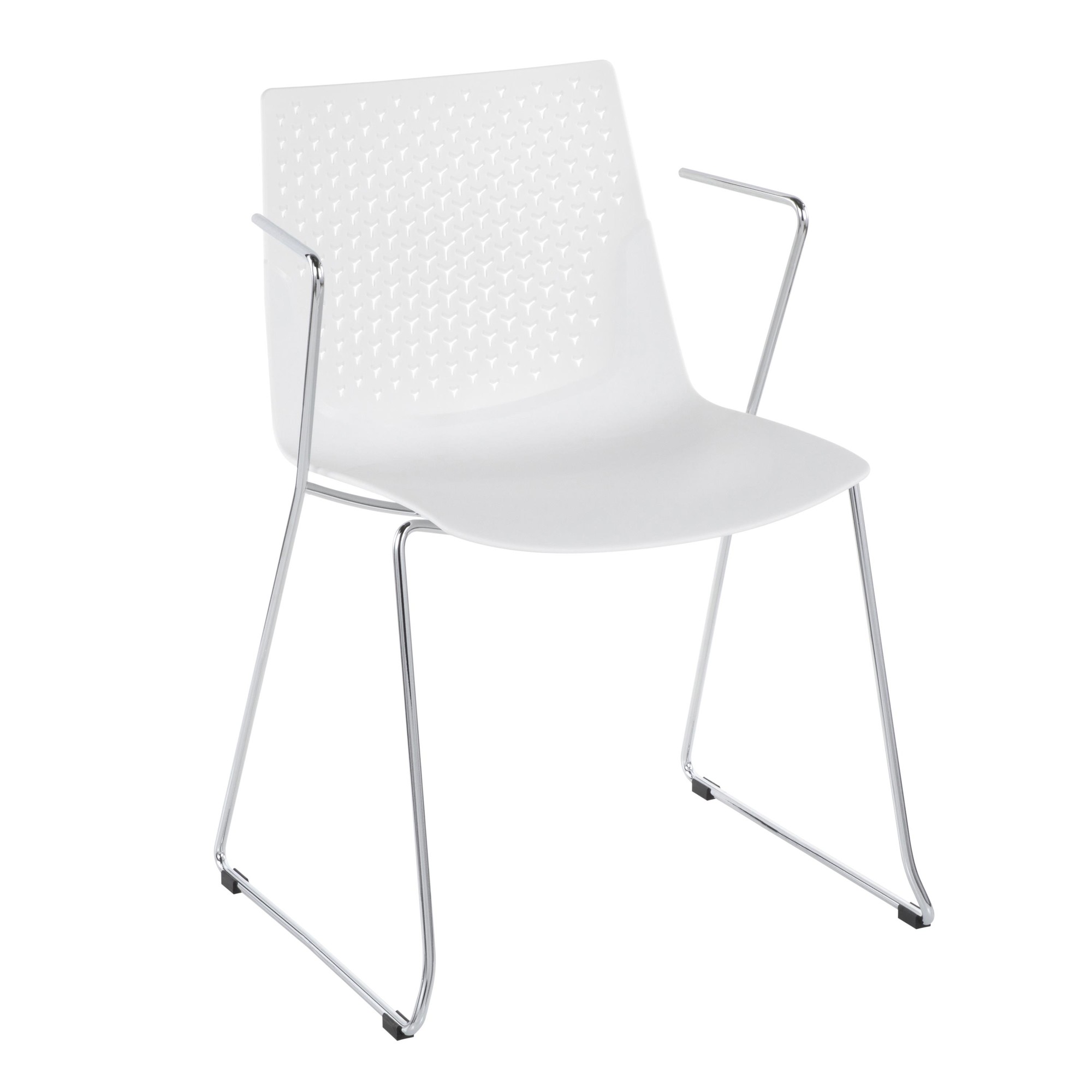 Matcha White Contemporary Chrome Accent Chairs (Set of 2) 3 Matcha White Contemporary Chrome Accent Chairs (Set of 2) - Image 3
