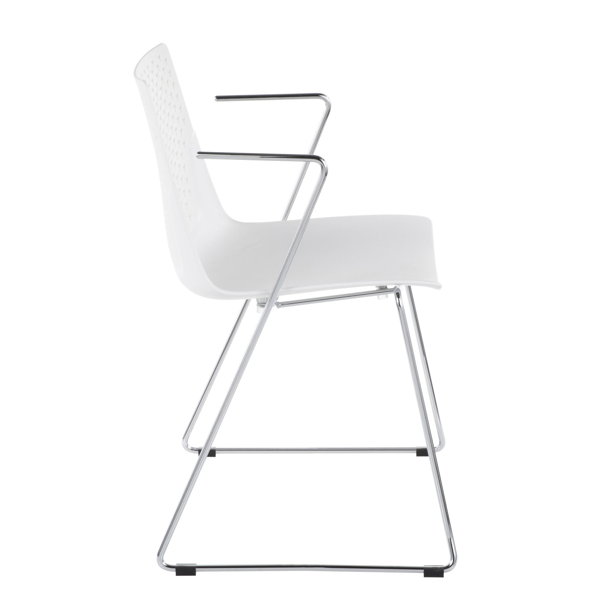 Matcha White Contemporary Chrome Accent Chairs (Set of 2) 4 Matcha White Contemporary Chrome Accent Chairs (Set of 2) - Image 4