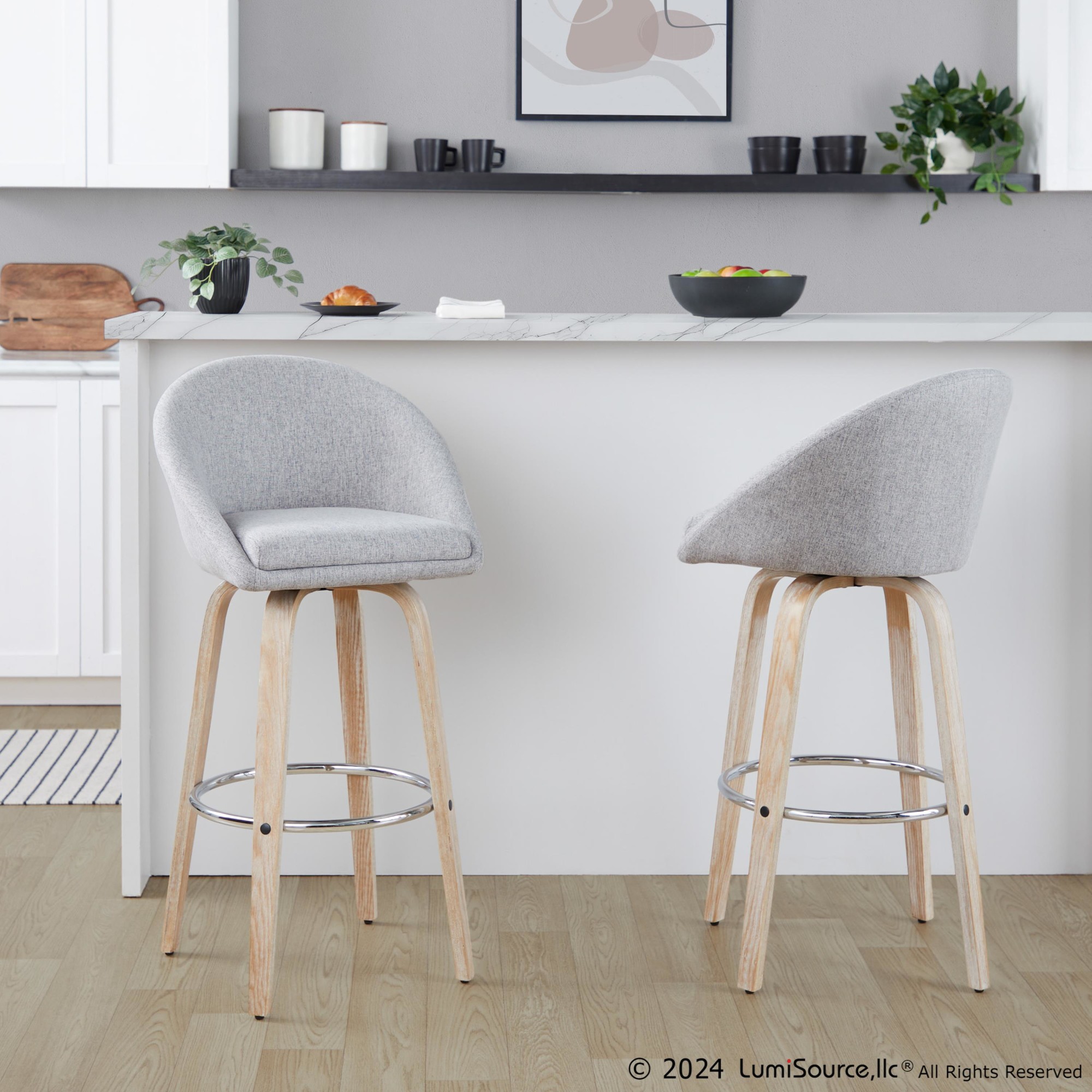 Matisse 30 Contemporary Grey Fabric Swivel Barstools (Set of 2) 2 Matisse 30 Contemporary Grey Fabric Swivel Barstools (Set of 2) - Image 2