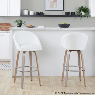 Matisse 30 Contemporary Swivel Barstool Light Grey and White (Set of 2)