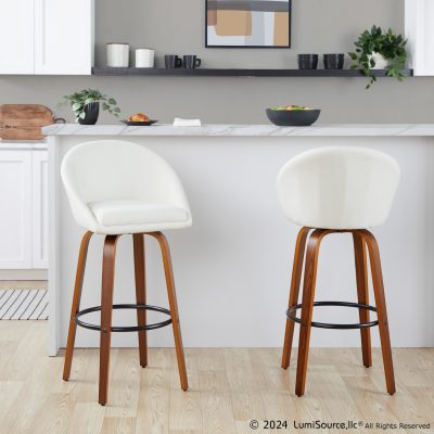 Matisse 30 Contemporary Walnut Wood Cream Barstool (Set of 2)