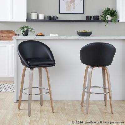 Matisse 30 Light Grey Wood Black Barstools (Set of 2)