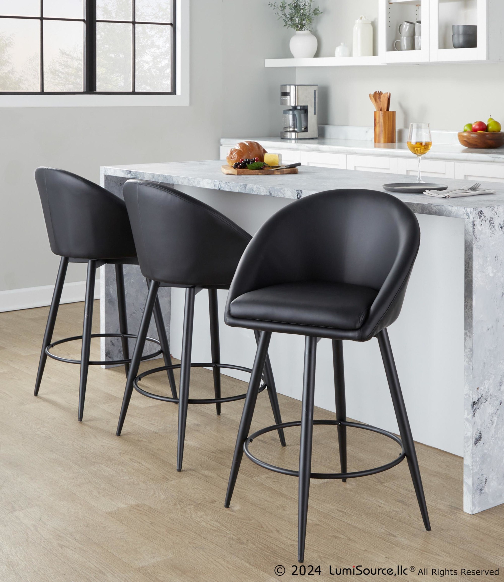 Matisse Black Contemporary 26-Inch Swivel Counter Stools (Set of 2) 2 Matisse Black Contemporary 26-Inch Swivel Counter Stools (Set of 2) - Image 2