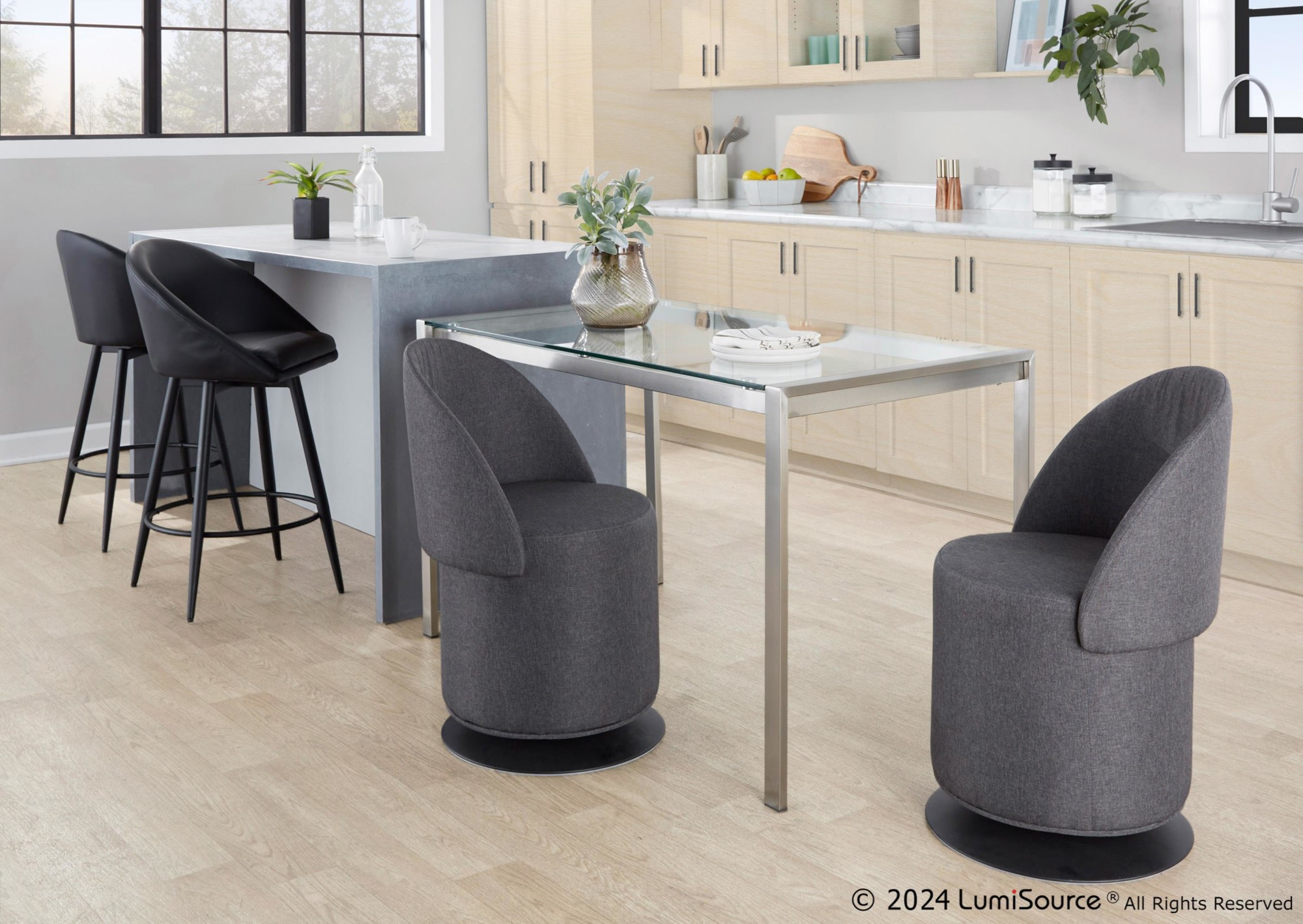 Matisse Black Contemporary 26-Inch Swivel Counter Stools (Set of 2) 3 Matisse Black Contemporary 26-Inch Swivel Counter Stools (Set of 2) - Image 3