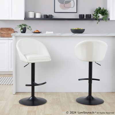 Matisse Black Metal Cream Fabric Adjustable Barstool (Set of 2)