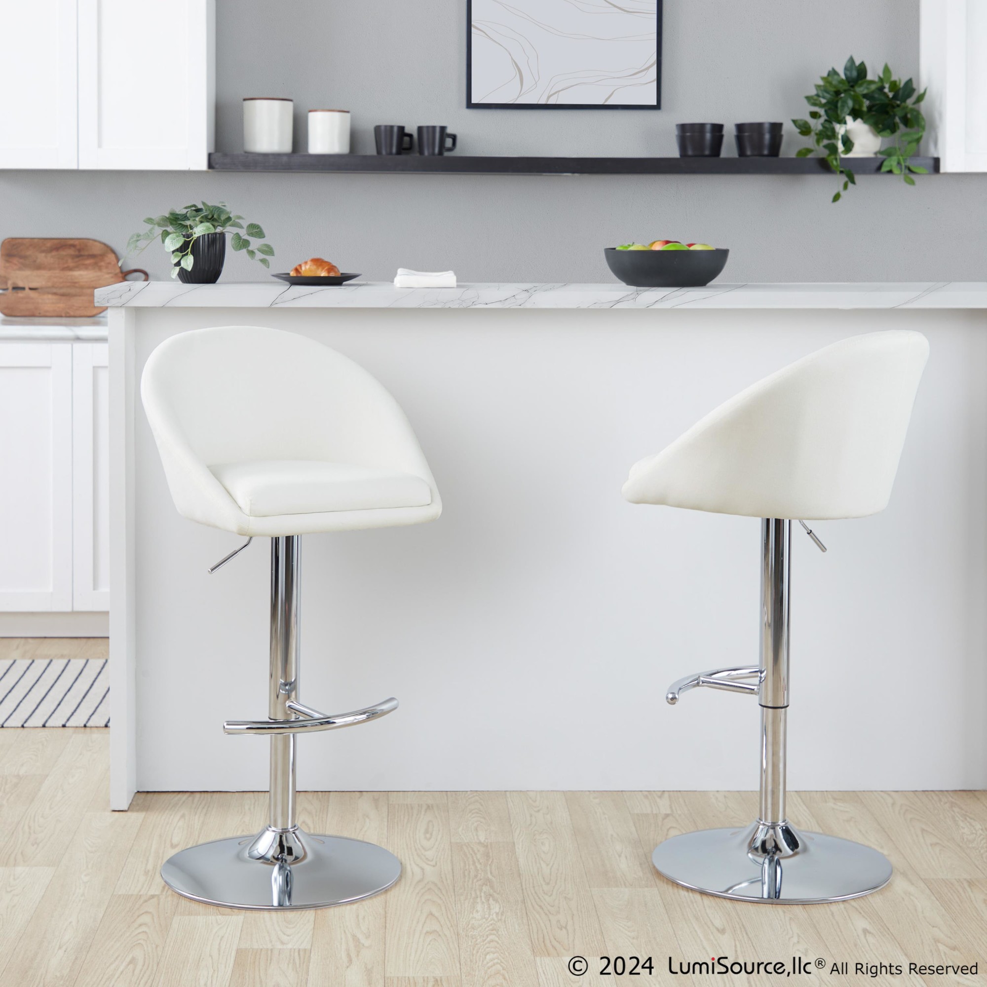 Matisse Chrome Cream Highback Contemporary Adjustable Barstool (Set of 2) 2 Matisse Chrome Cream Highback Contemporary Adjustable Barstool (Set of 2) - Image 2