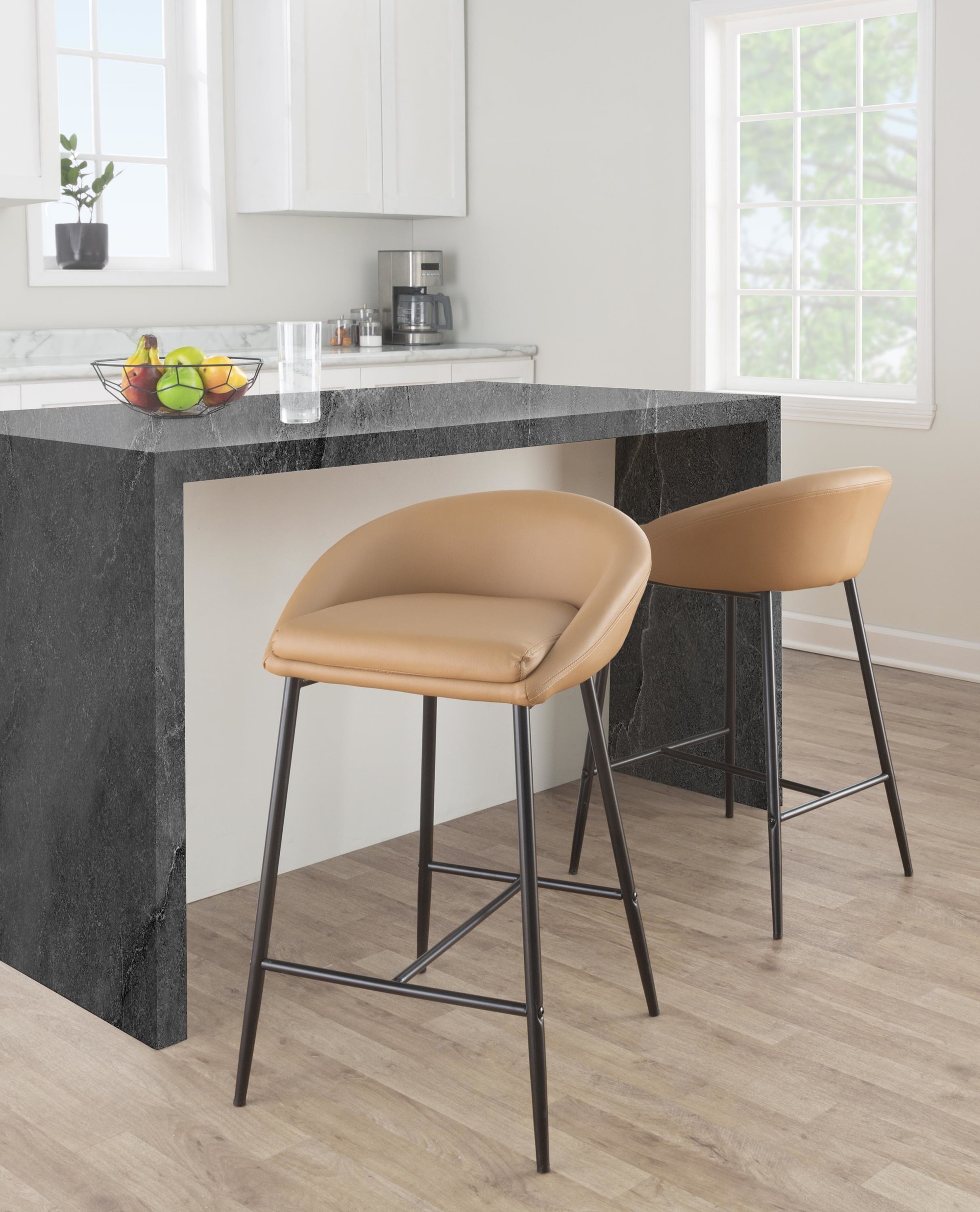 Matisse Contemporary Black and Camel Counter Stools (Set of 2) 2 Matisse Contemporary Black and Camel Counter Stools (Set of 2) - Image 2