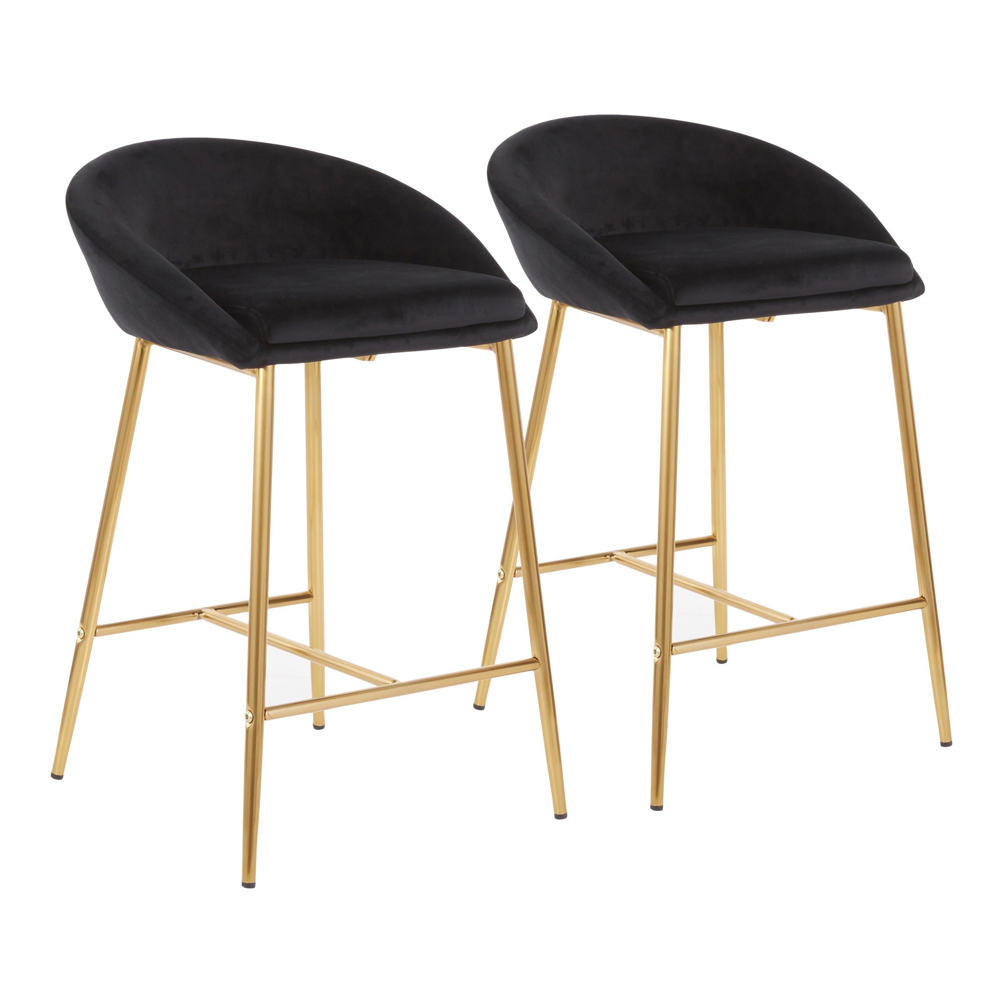 Matisse Glam Black Velvet Gold Contemporary 26-Inch Counter Stools (Set of 2) 4 Matisse Glam Black Velvet Gold Contemporary 26-Inch Counter Stools (Set of 2) - Image 4