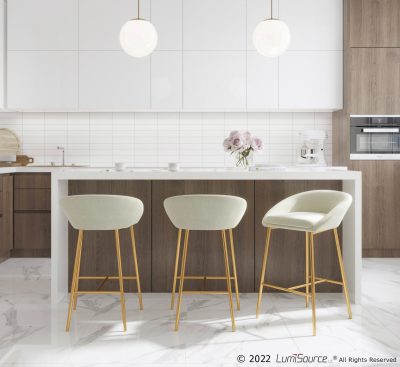 Matisse Glam Cream Fabric Gold Frame 26" Counter Stool (Set of 2)