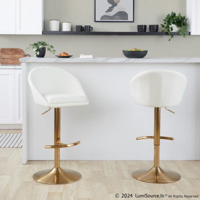 Matisse Gold and Cream Highback Contemporary Adjustable Barstools (Set of 2)