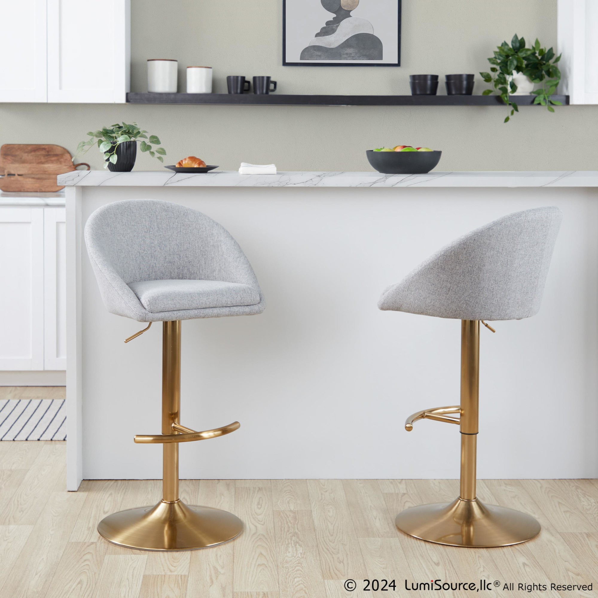Matisse Gold and Grey Contemporary Adjustable Barstool (Set of 2) 2 Matisse Gold and Grey Contemporary Adjustable Barstool (Set of 2) - Image 2