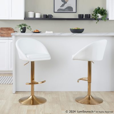 Matisse Gold and White Contemporary Adjustable Barstool (Set of 2)