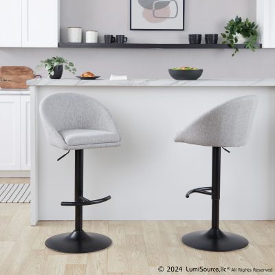 Matisse Grey Fabric Black Metal Contemporary Adjustable Barstool (Set of 2)